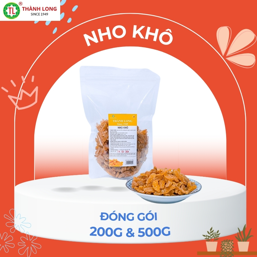 Nho khô giòn ngọt thành long 200g/500g - việt nam