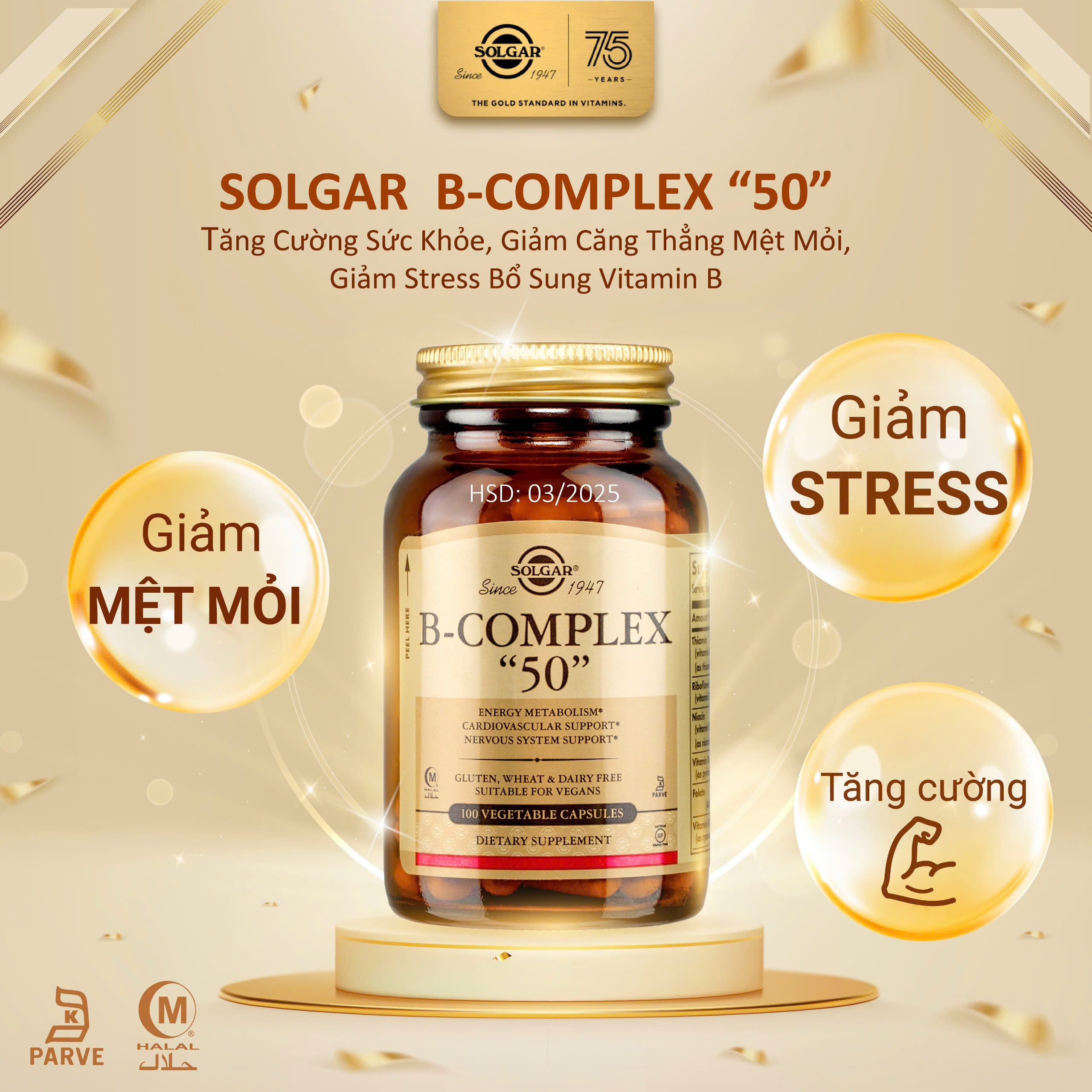 Viên Uống Solgar Complex-50 - Tăng Cường Sức Khỏe, Giảm Căng Thẳng Mệt Mỏi, Giảm Stress Bổ Sung Vitamin B Complex 50 100 viên [HSD: 03/2025]