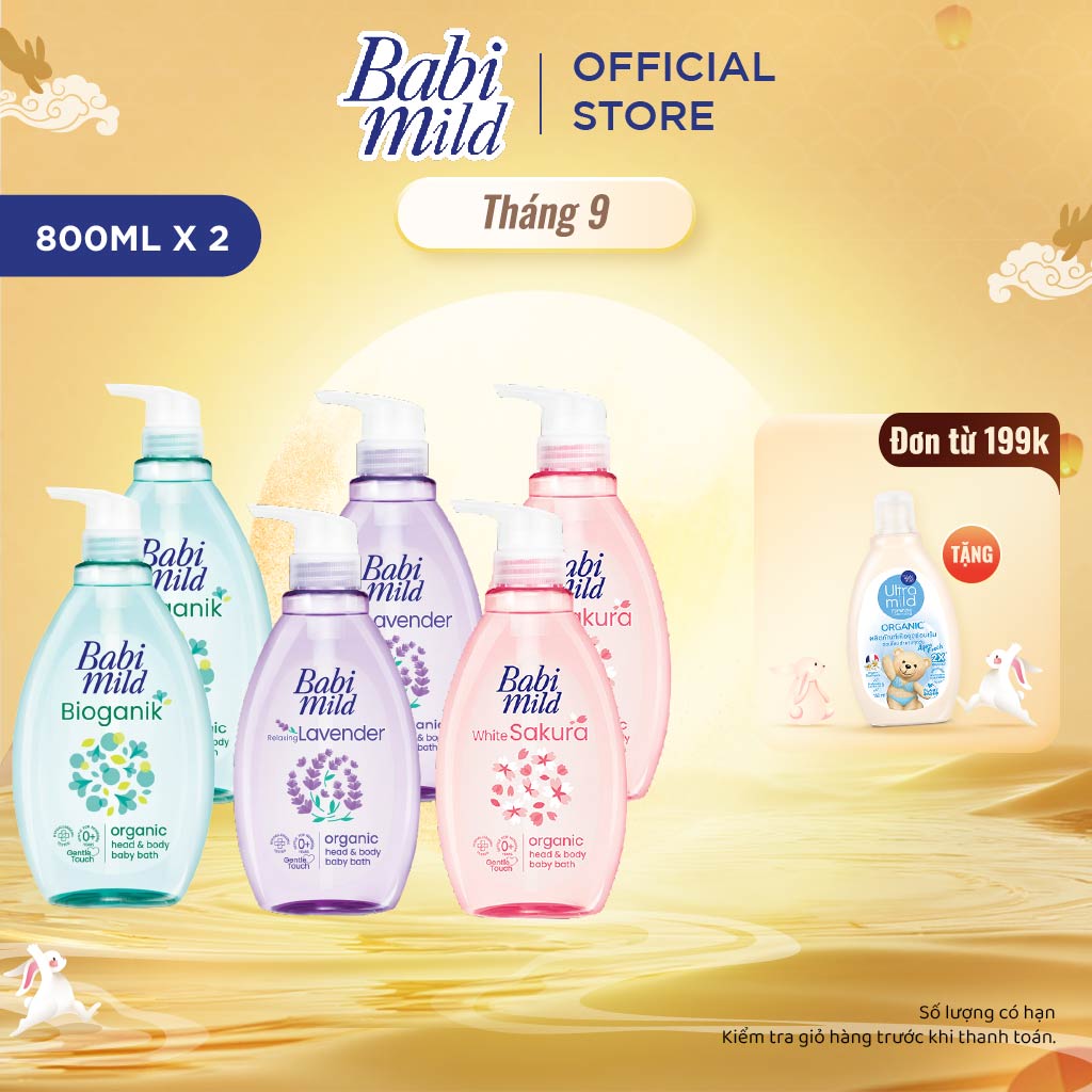 Combo 2 Sữa tắm gội toàn thân cho bé Babi Mild chai 800ml