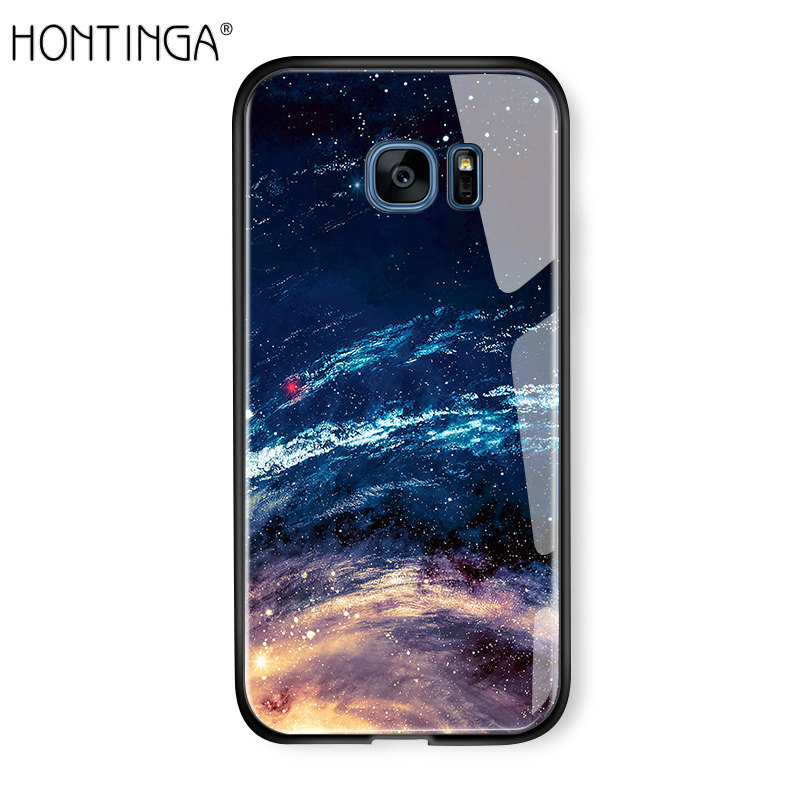 Honinga dành cho samsung galaxy ốp s7 edge ốp lưng nai sừng tấm aurora moon starry sang trọng không gian ảo galaxy s7 + chống sốc ốp điện thoại s7 + ốp lưng kính cường lực