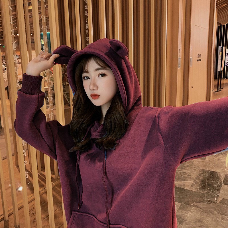 ÁO HOODIE NỮ FORM RỘNG NÓN TAI GẤU, ÁO HOODIE NỮ SIÊU DỄ THƯƠNG VẢI NỈ NGOẠI SIÊU CHẤT