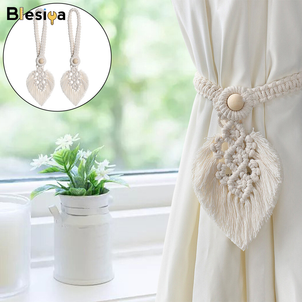 Blesiya Dây Buộc Rèm Lá Boho Tua Rua Dệt, Để Trang Trí Phòng Khách Phòng Ngủ Gia Đình, Màu Be