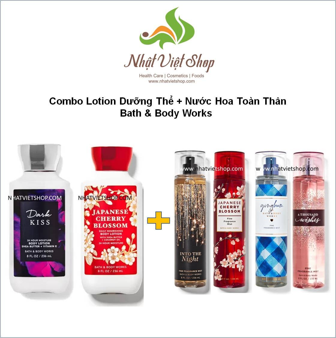Combo Lotion dưỡng thể + Xịt thơm toàn thân nước hoa Bath & Body Works