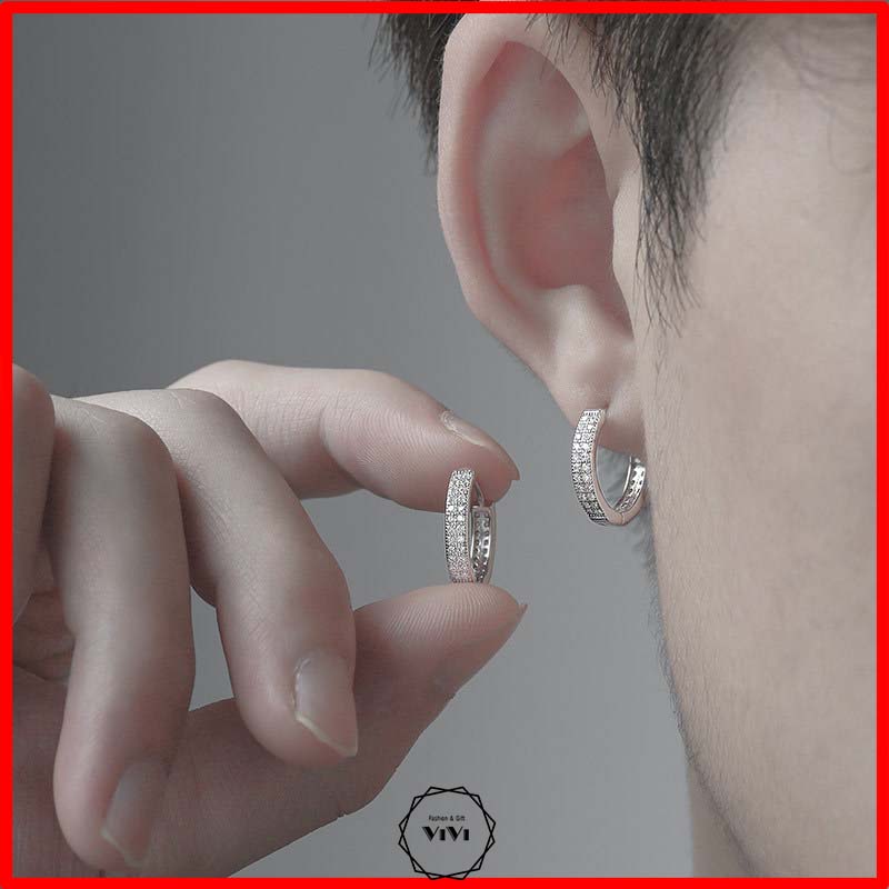 Bông tai nam kiểu tròn Bealtrat – khuyên tai bạc ViVi_Gift
