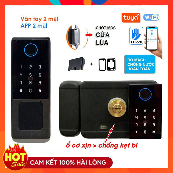 [HCM] Khóa Cổng Vân Tay 2 Mặt Chống Nước Dùng App TUYA/ App TTLOCK Tiếng Việt
