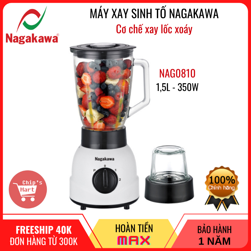 Máy xay sinh tố đa năng nagakawa nag0810 1,5l 350w – cơ chế xay lốc xoáy siêu mạnh, an toàn, bền bỉ - chất lượng nhật bản – bảo hành chính hãng 12 tháng