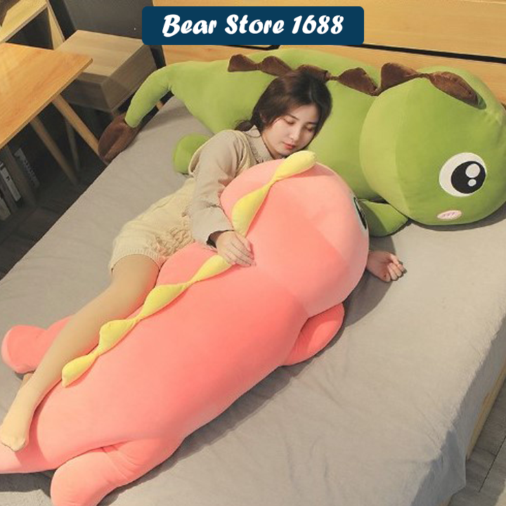 Gối Ôm Gấu Bông Khủng Long Mắt Lồi Hot Hit Vải Nhung Co Dãn 4 Chiều Hàng Cao Cấp Loại 1m3 và 1m5