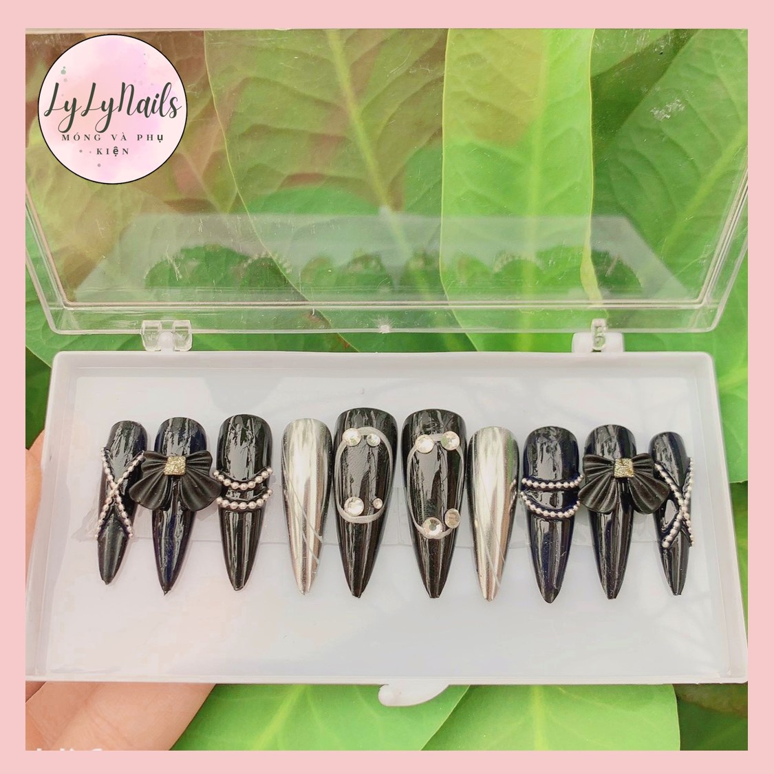 Set 24 móng giả,Nailbox thiết kế đính charm,đính đá trang nhã sang chảnh LyLy mã PP38
