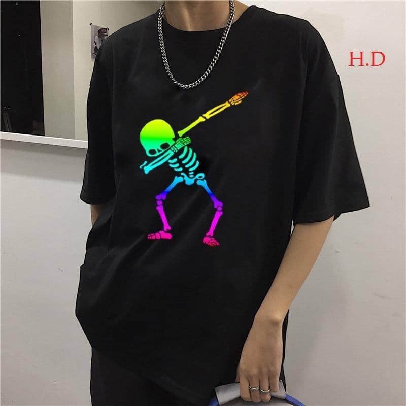 Mạnh Dũng Store 1 [Hàng xịn] Áo Thun Tay Ngắn In Hình Bộ Xương Phát Quang Cá Tính