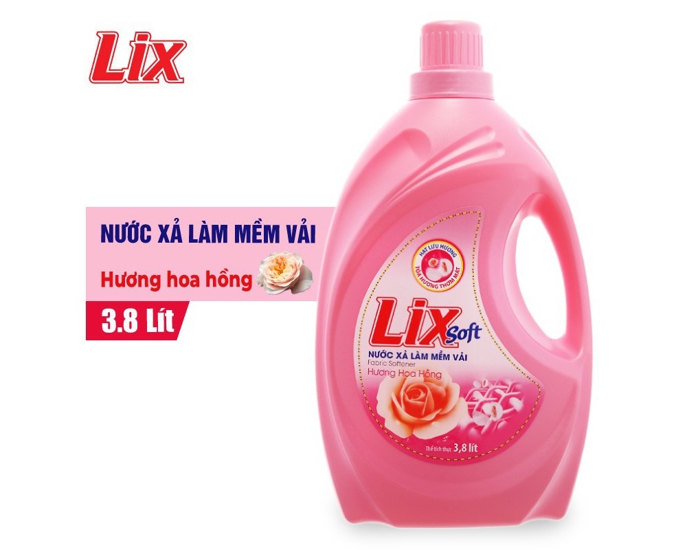 nước xả vải lix soft hương hoa hồng 3.8 lít lsh38 3