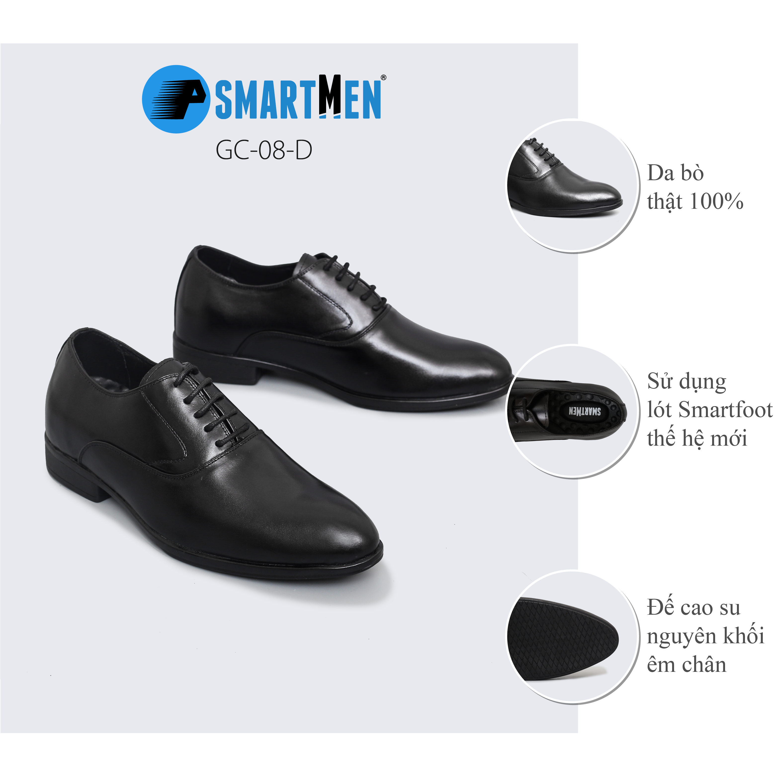 Giày công sở tăng chiều cao smartmen gc-08 đen
