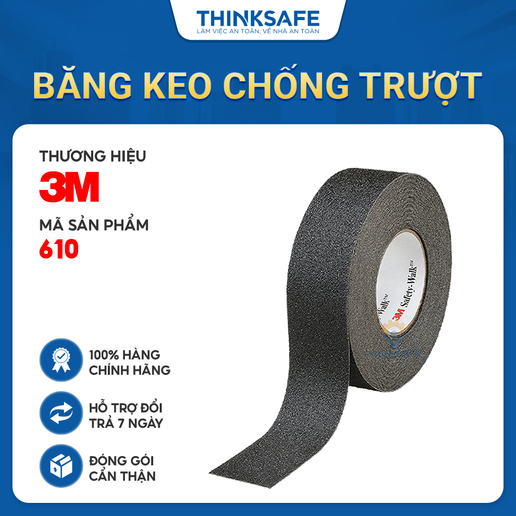 Băng keo chống trượt thương hiệu 3M 610 chống trơn cầu thang, nền sàn, tăng độ nhám, chống té, bề mặt nhám - Thinksafe