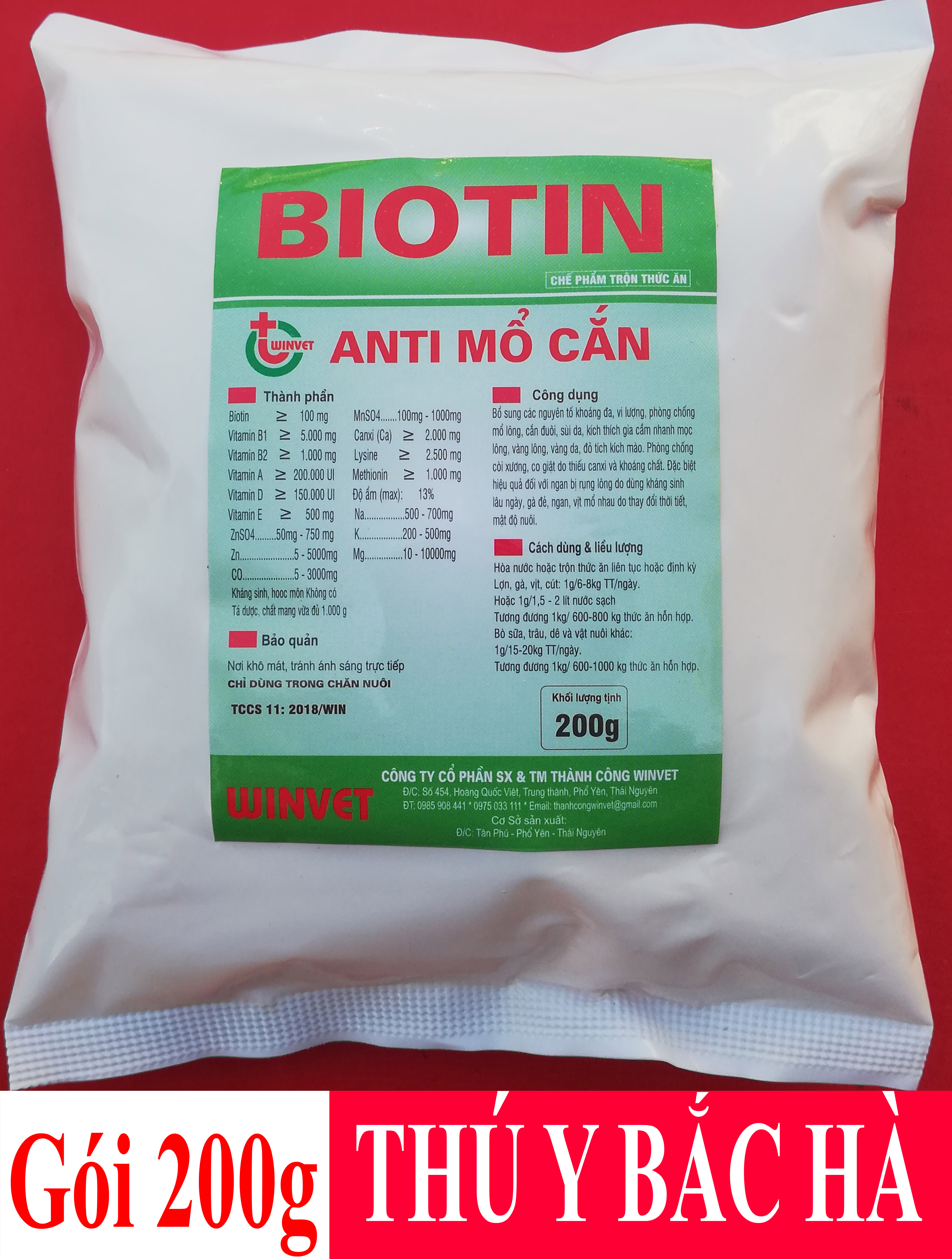 1 gói BIOTIN 200g ANTI Mổ cắn, phòng chống mổ lông, cắn đuôi, sùi da, kích thích gia cầm nhanh mọc lông, vàng lông, vàng da, đỏ tích kích mào