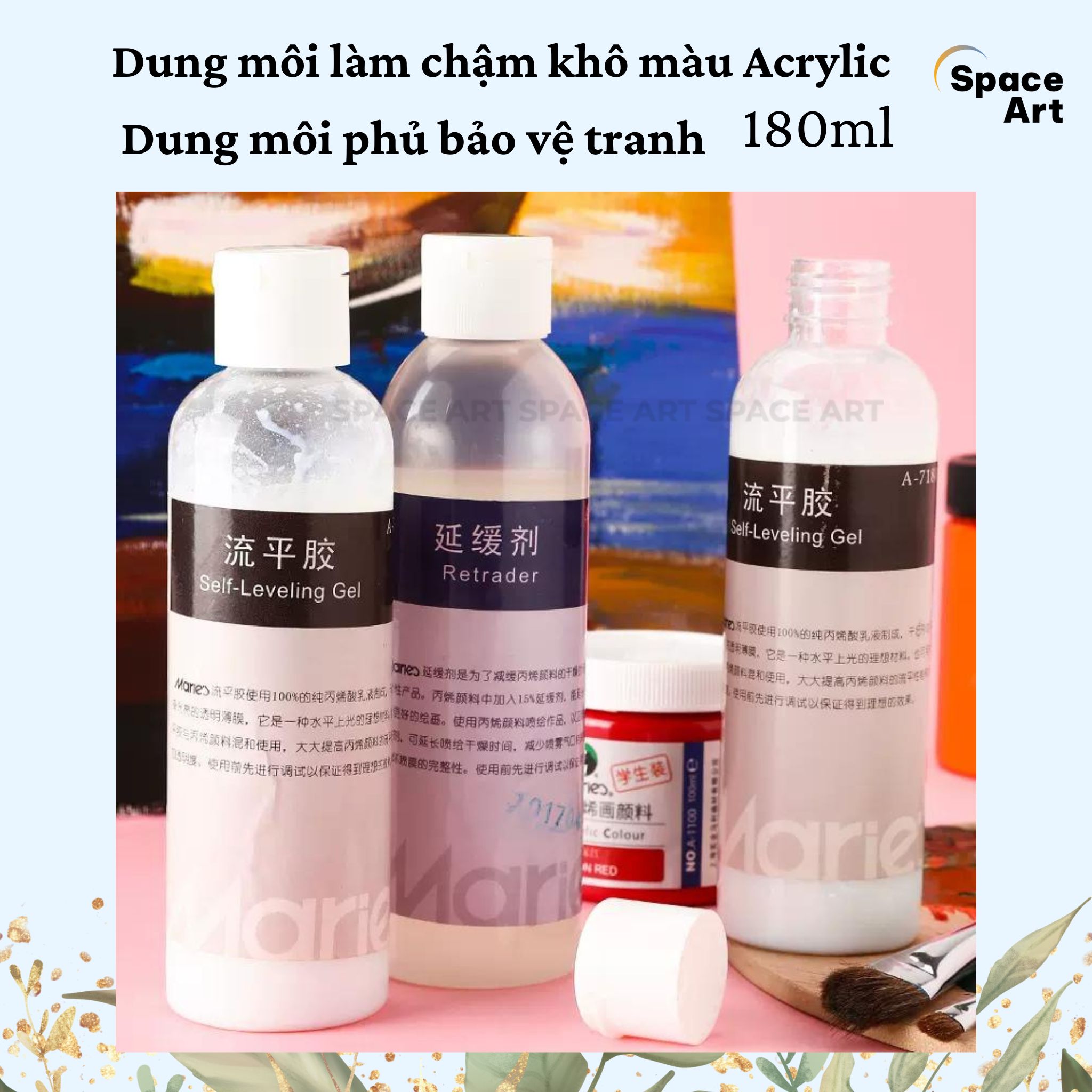[Space Art Store][Chính hãng] Dung môi phủ bóng,làm chậm khô, pha màu acrylic MARIE'S 180ml