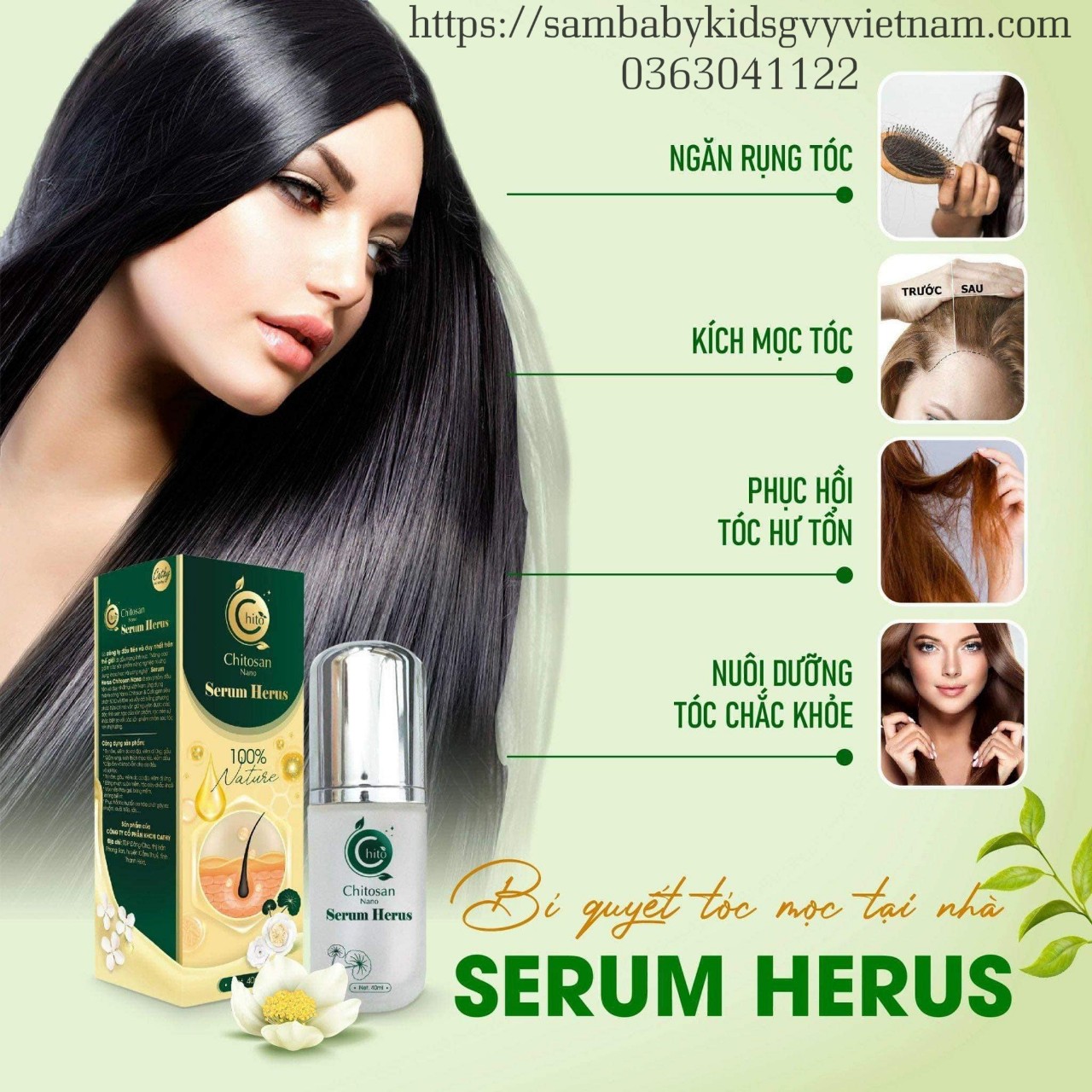 Serum Dưỡng Tóc Herus Nano Chitosan, 40ml, Chính Hãng