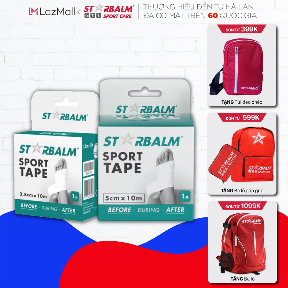 [5cm x 10m & 3,8cm x 10m] Cố Định Khớp Tay, Chân, Gối, Bảo Vệ Khớp Khi Vận Động, Băng Vải Thể Thao Sport Tape Starbalm