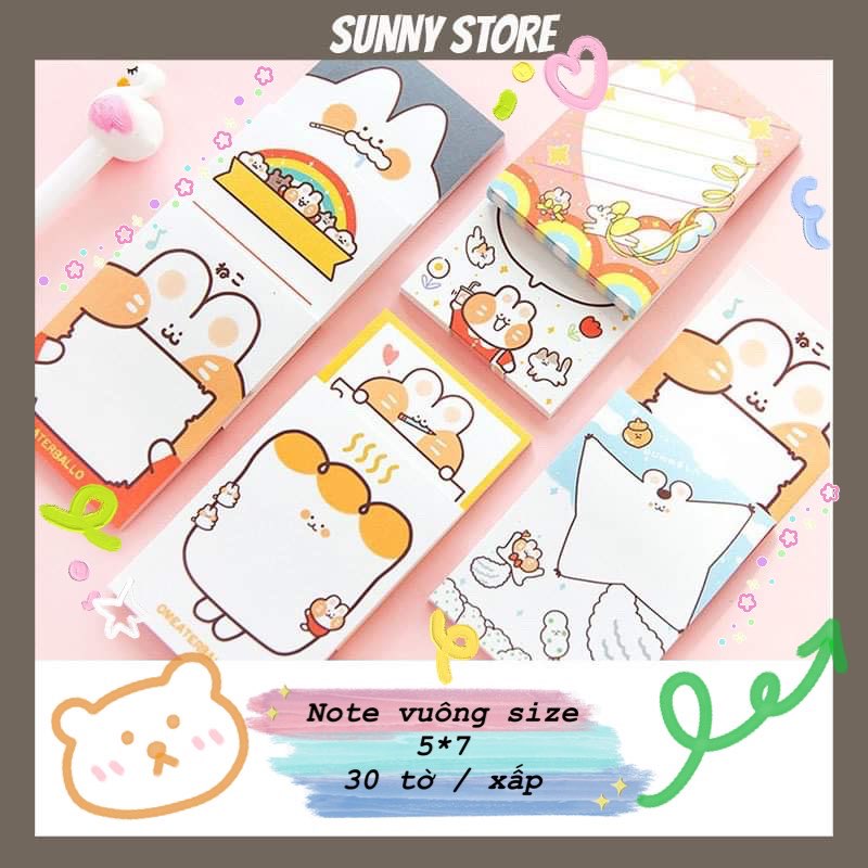 Tập giấy note hình chữ nhật, giấy ghi chú nhỏ xinh xắn, tập 30 tờ SUNNYSTORE