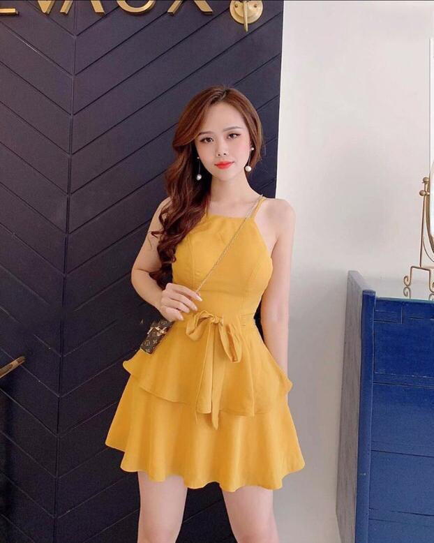 [HCM]Đầm xòe 2 dây thắt nơ lưng 2 tầng chất liệu Chéo Lụa gợi cảm one size từ 42 - 55kg thời trang PT Shop