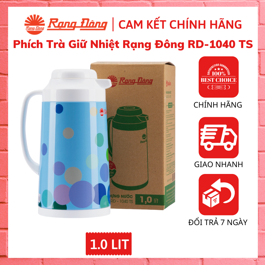 Phích nước giữ nhiệt rạng đông rd-1040 ts, phích pha trà dung tích 1l, hàng chính hãng