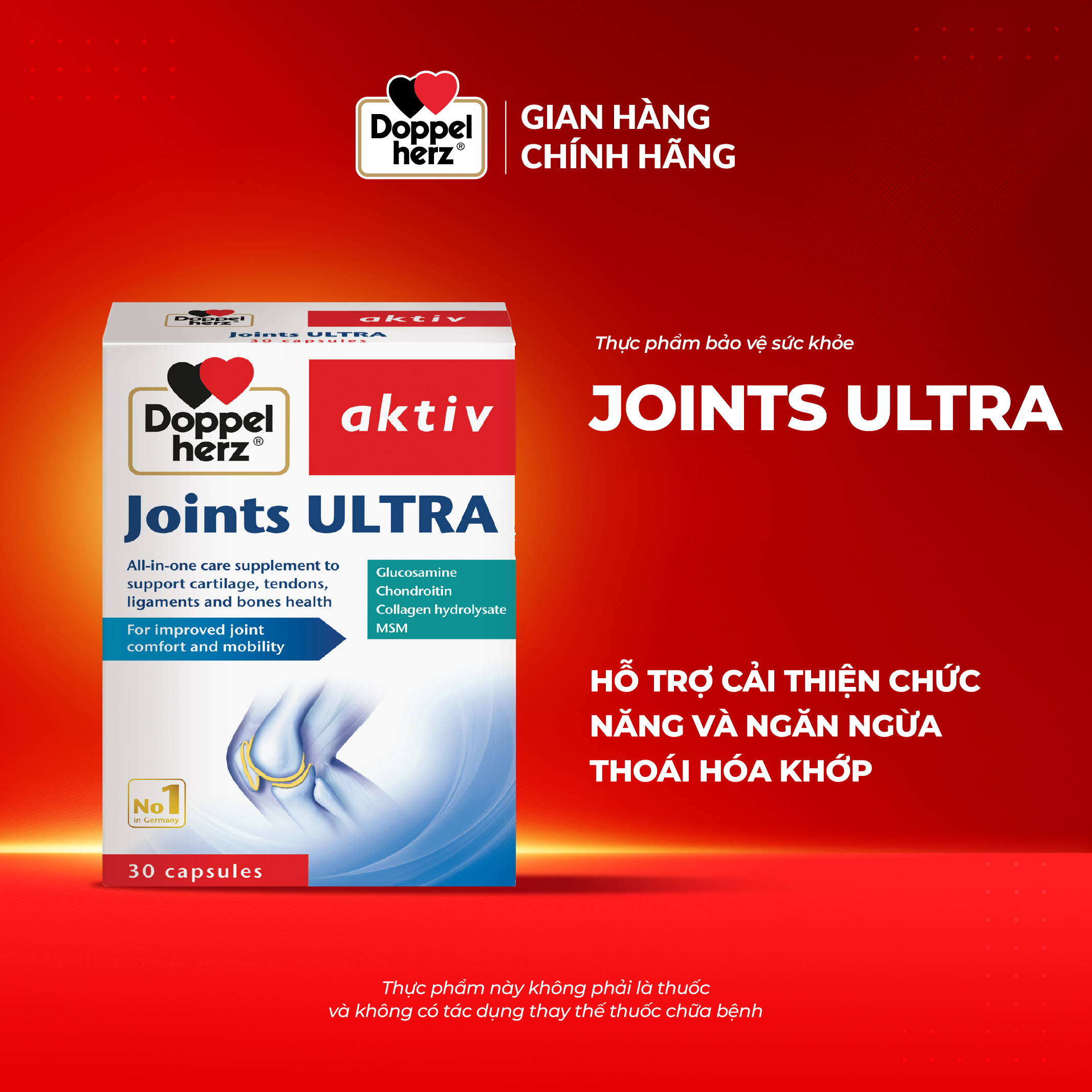 Viên uống Doppelherz Joints Ultra hỗ trợ cải thiện chức năng và ngăn ngừa thoái hóa khớp (Hộp 30 viê