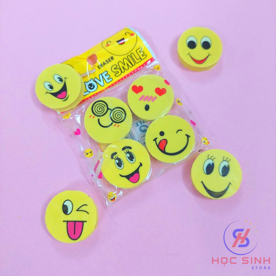 Combo 12 viên gôm bút chì hình mặt cười, tẩy bút chì hình mặt cười