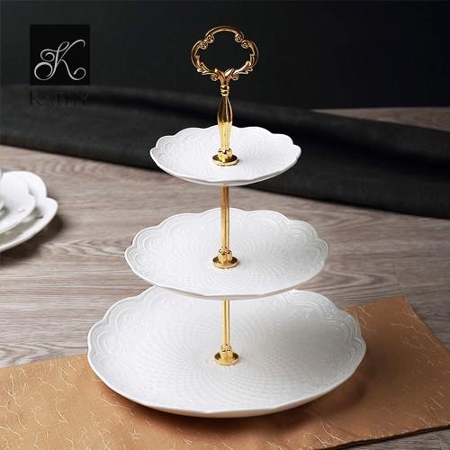 Bộ khay sứ 3 tầng pancake hình tròn hoa văn độc đáo, Khay tròn để bánh kẹo, hoa quả thiết kế 3 tầng, Bo khay su 3 tang pancake hinh tron hoa van doc dao, Khay tron de banh keo, hoa qua thiet ke 3 tang