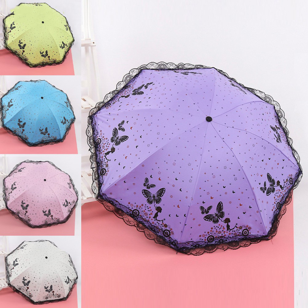 CÂY DÙ GẤP GỌN 8 NAN THÉP HỌA TIẾT BƯỚM, GẤU (Nhiều màu) - [ Dù gấu, dù bướm, Dù ô gấp đi mưa #Dù che nắng chống tia UV #Ô dù học sinh dễ thương]