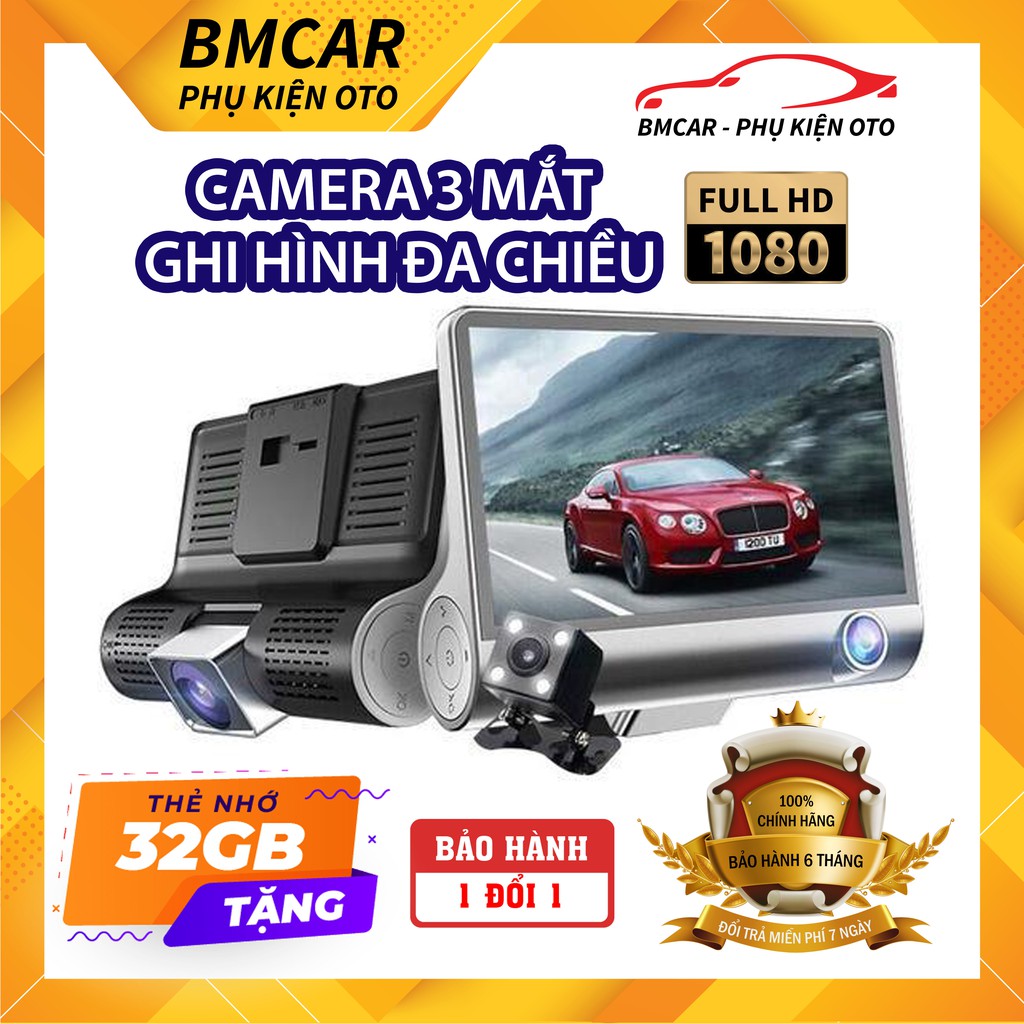 Camera hành trình ô tô 3 mắt X005 bảo vệ toàn diện cho xe hơi, màn hình công nghệ IPS 4 inch full HD 1080, camera sau CHỐNG NƯỚC, góc quay SIÊU RỘNG 170 độ, WDR CHỐNG CHÓI, BẢO HÀNH 6 THÁNG BM31