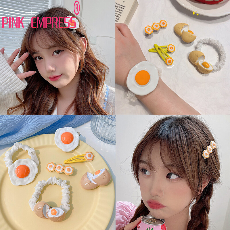 Kẹp Tóc Trứng Luộc Nhật Bản Dễ Thương Kẹp Mỏ Vịt, Dây Buộc Tóc Ruột Lớn Cho Nữ, Dây Cao Su Mũ