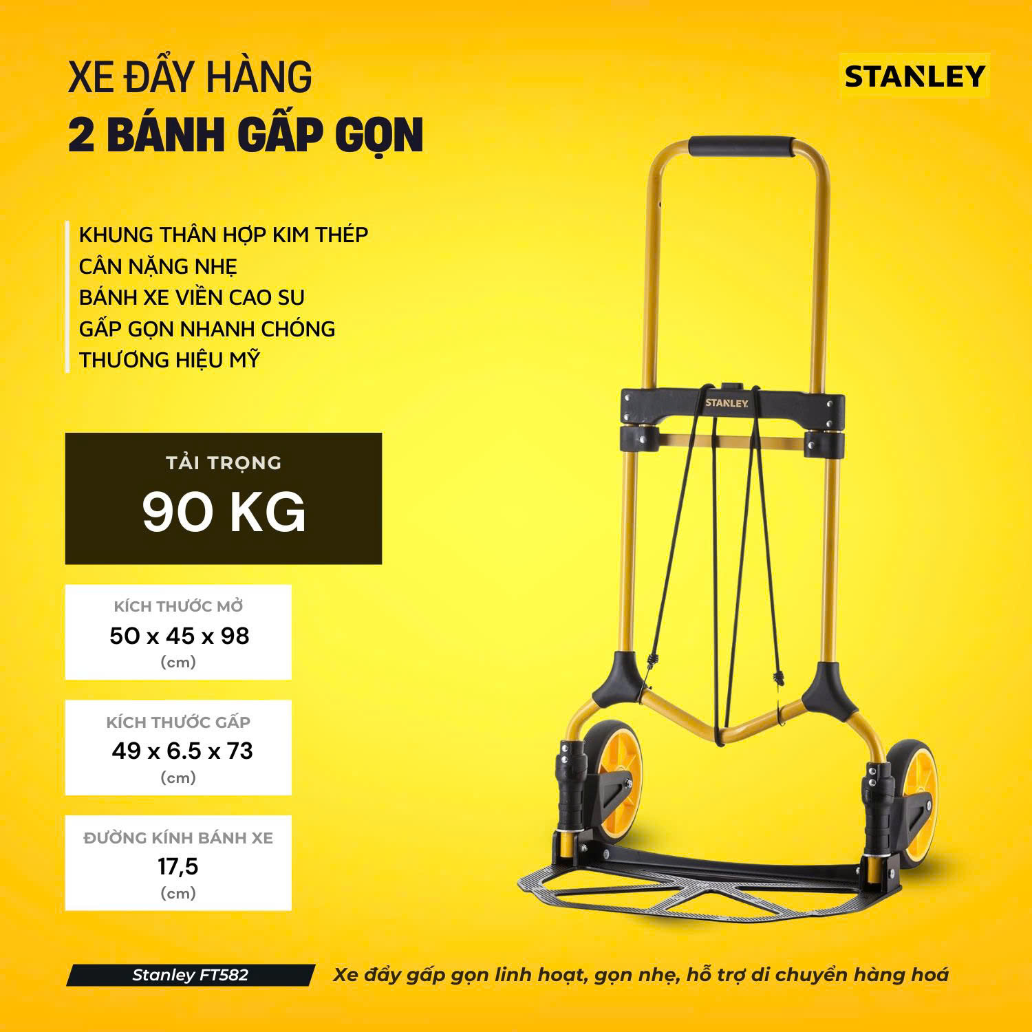 Xe đẩy hàng gấp gọn stanley ft582 - giải pháp vận chuyển hàng hóa hiệu quả, tải trọng lên đến 90kg hàng chính hãng
