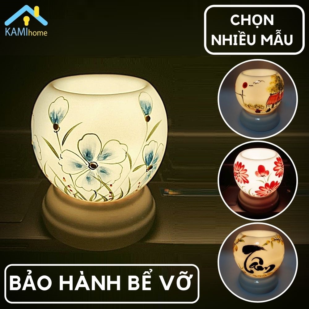 Đèn xông tinh dầu bằng điện thơm phòng và đuổi muỗi hình Tròn chủ đề Hoa chất liệu gốm sứ Bảo hành giao hàng bể vỡ Kray 25000
