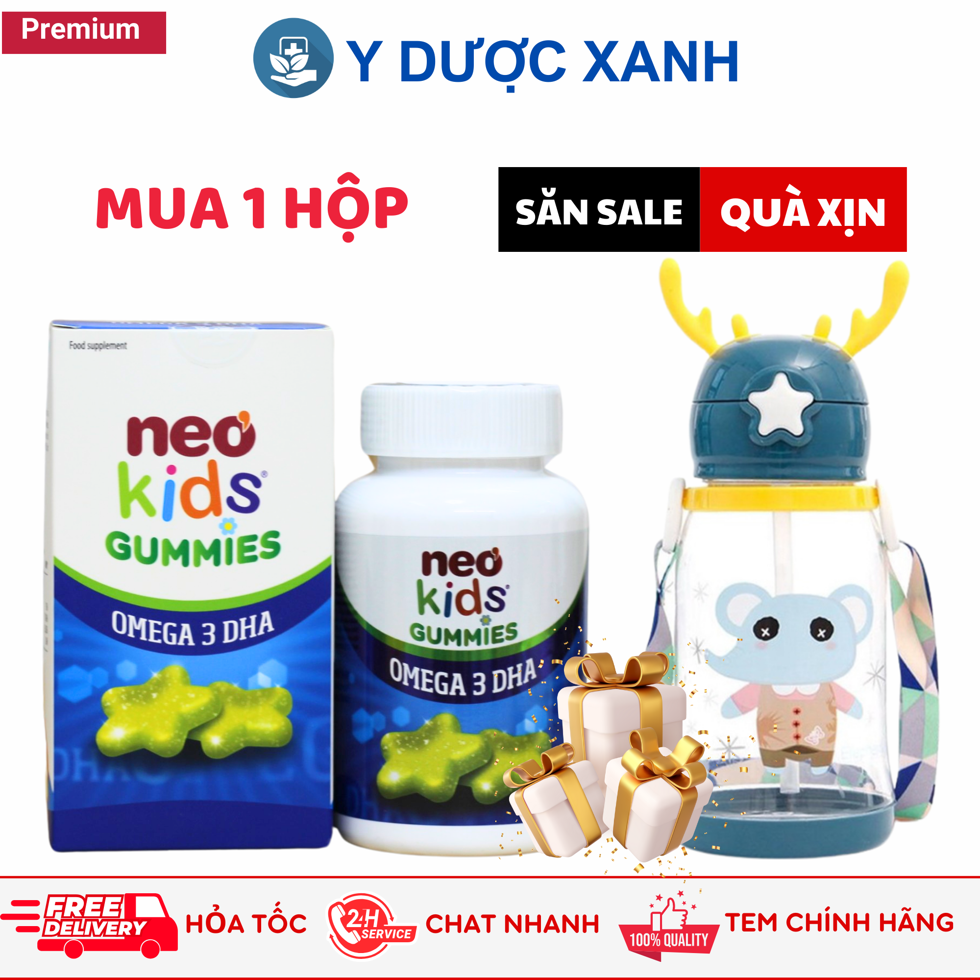 Mua [Chính Hãng] NEO KIDS GUMMIES OMEGA 3 DHA, 60 viên, Hỗ trợ tốt cho mắt và não của bé - Y Dược Xanh