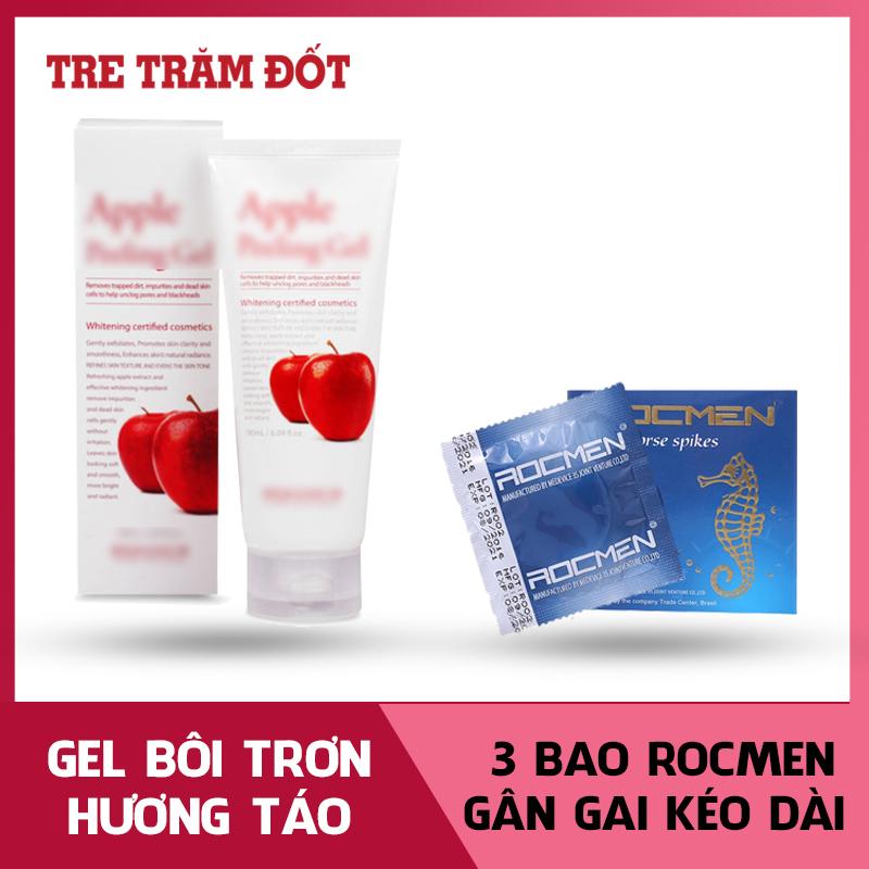 Gel bôi trơn hương TÁO quến rũ lọ 100ml tặng 1 hộp  3C Bao cao su gai gân hương bạc hà ( Gel Hoa quả - An toàn - Tăng khoái cảm)
