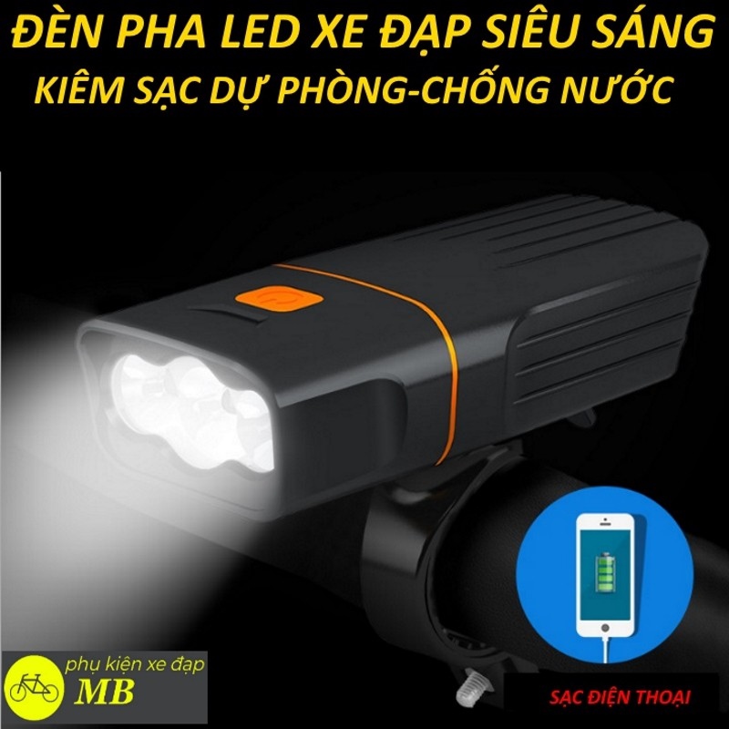 đèn xe đạp siêu sáng 3 mắt led độ sáng 1000lumen cao cấp chống nước tích 2