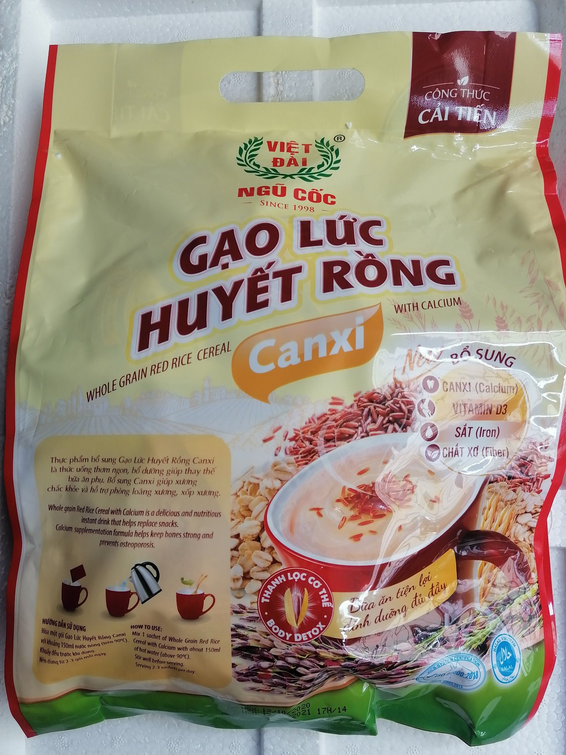 Ngũ cốc gạo lức huyết rồng canxi việt đài whole red rice cereal with high calcium