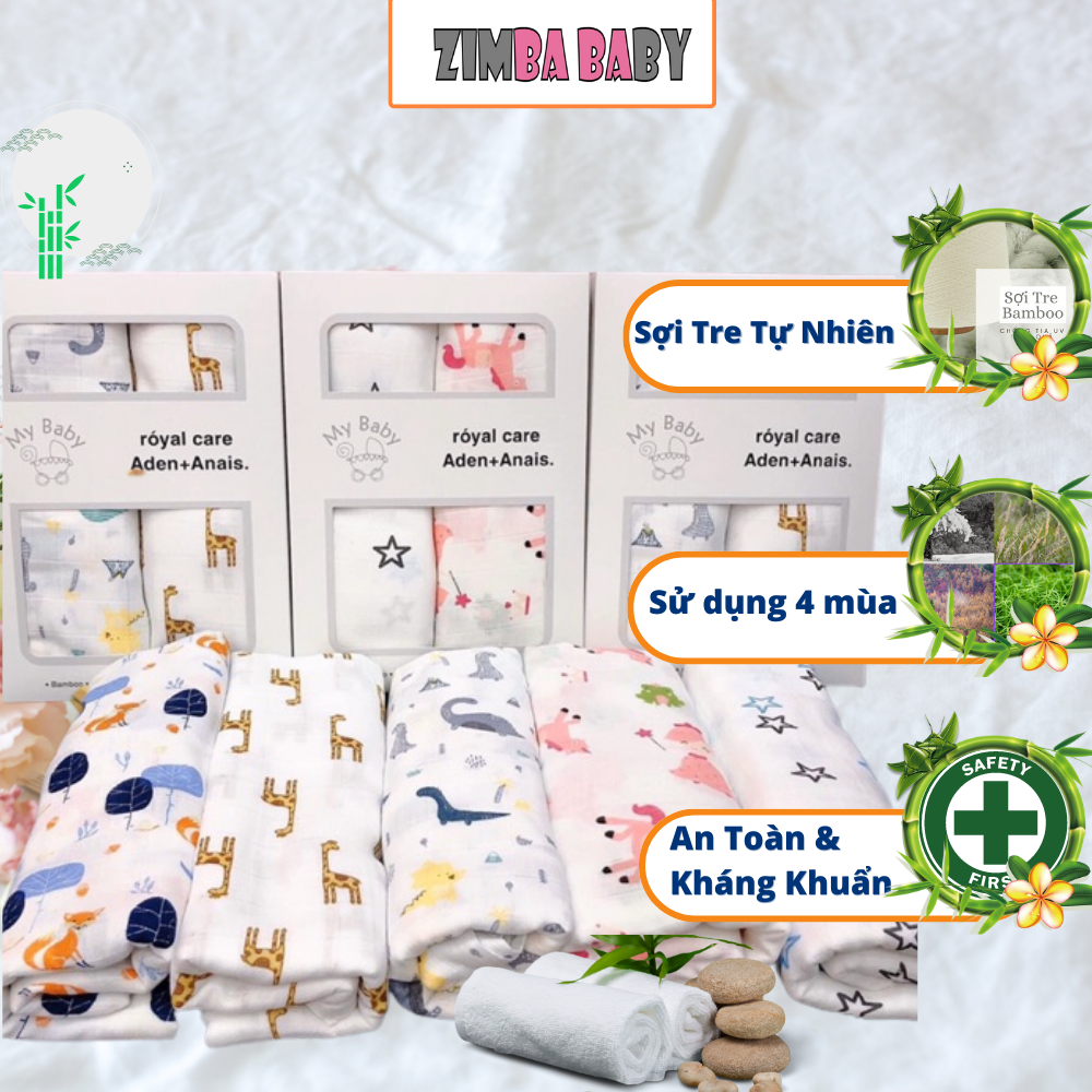 Hộp 2 Khăn Tắm Kiêm Chăn Đắp Aden & Anais Sợi Tre Cao Cấp Siêu Mềm Mịn Cho Bé Sơ Sinh