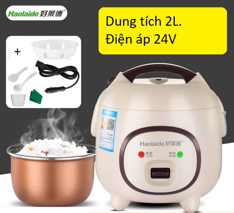 Nồi cơm điện 24v dung tích 2l dành cho xe hơi-xe tải-container-ghe thuyền-ac quy điện áp 24v