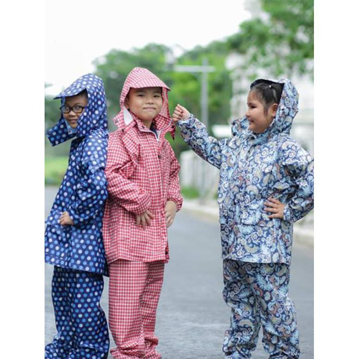 Bộ quần áo mưa vải dù trẻ em 9-13 tuổi