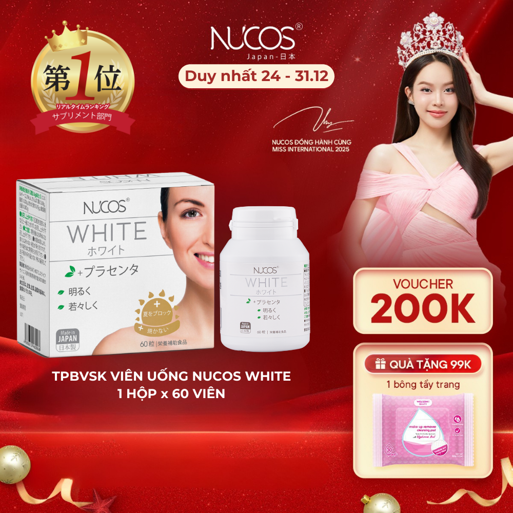  TPBVSK Viên Uống Trắng Da Nucos White Giúp Mờ Thâm Nám Sáng Da Chống Nắng Hộp 60 viên 
