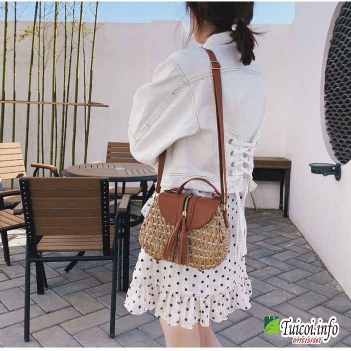 Túi cói hộp nắp da sang trọng