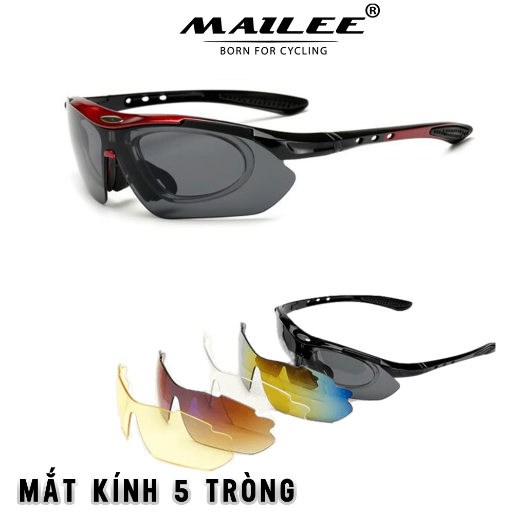 Mắt kính xe đạp thể thao chống UV đạp xe thể thao nhiều màu trọn bộ (5 tròng, gọng phụ cho kính cận) Mai Lee