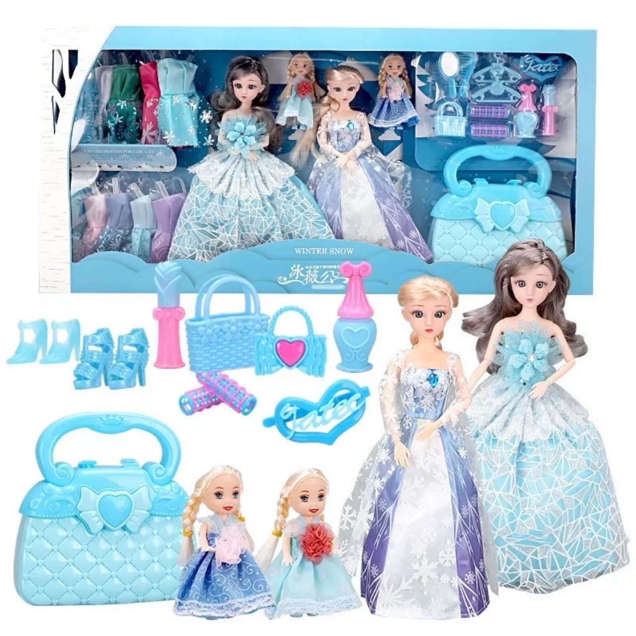 Búp bê tóc mây, đồ chơi búp bê elsa, đồ chơi búp bê thay váy cho bé gái