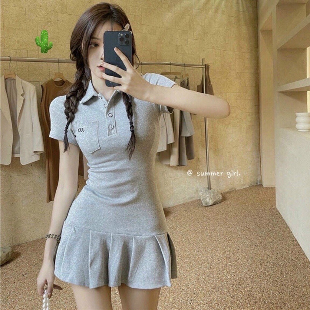 Đầm thun gân tay ngán cổ bẻ hở lưng dáng ôm body siêu đẹp m00943