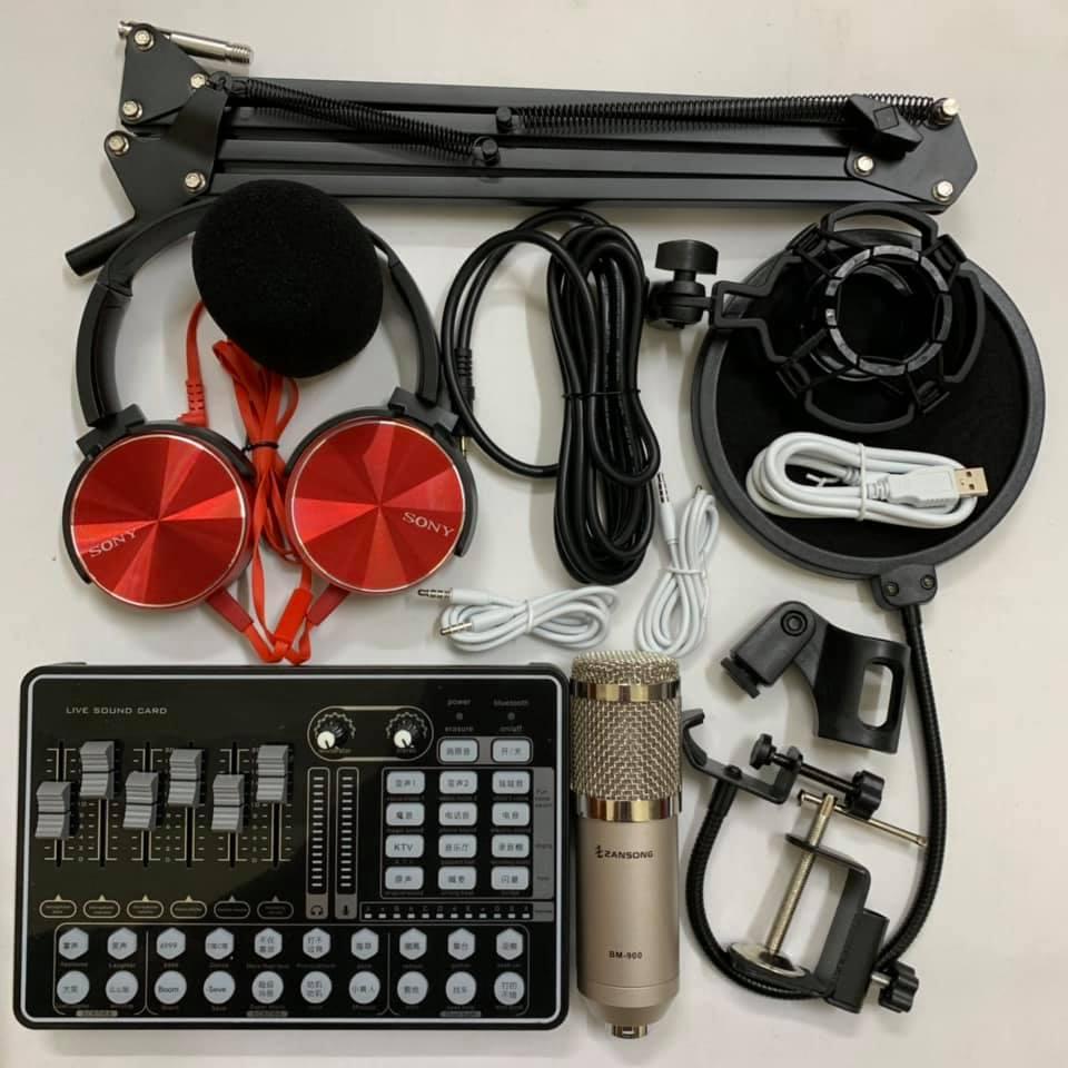 BỘ COMBO míc hát karaoke livestream online micro ZANGSONG BM-900 CARD H9 BLUETOOTH THẾ HỆ MỚI 21 HIỆU ỨNG tặng tai nghe 450 chân kẹp màng lọc BH 6 tháng đổi mới.