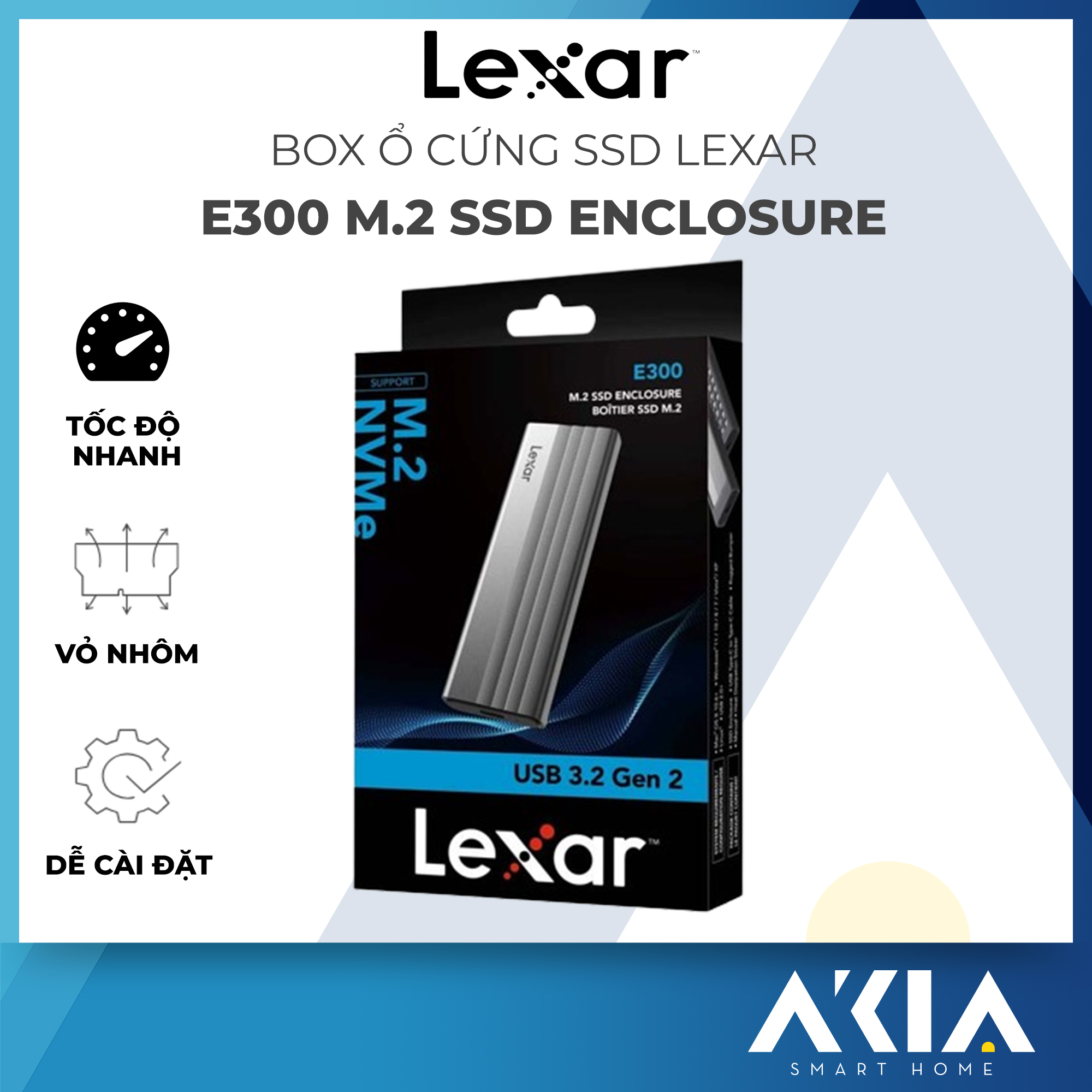  Box ổ cứng Lexar E300  E350 M.2 SSD Enclosure hỗ trợ NVMe SSD 2280 2260 2242 2230 USB 3.2 Gen 2 