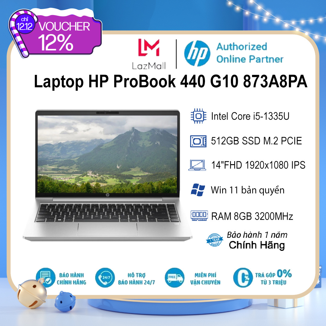 Laptop hp probook 440 g10 873a8pa i5-1335u| 8gb| 512gb| ob| 14"fhd| win11 - hàng chính hãng new 100%