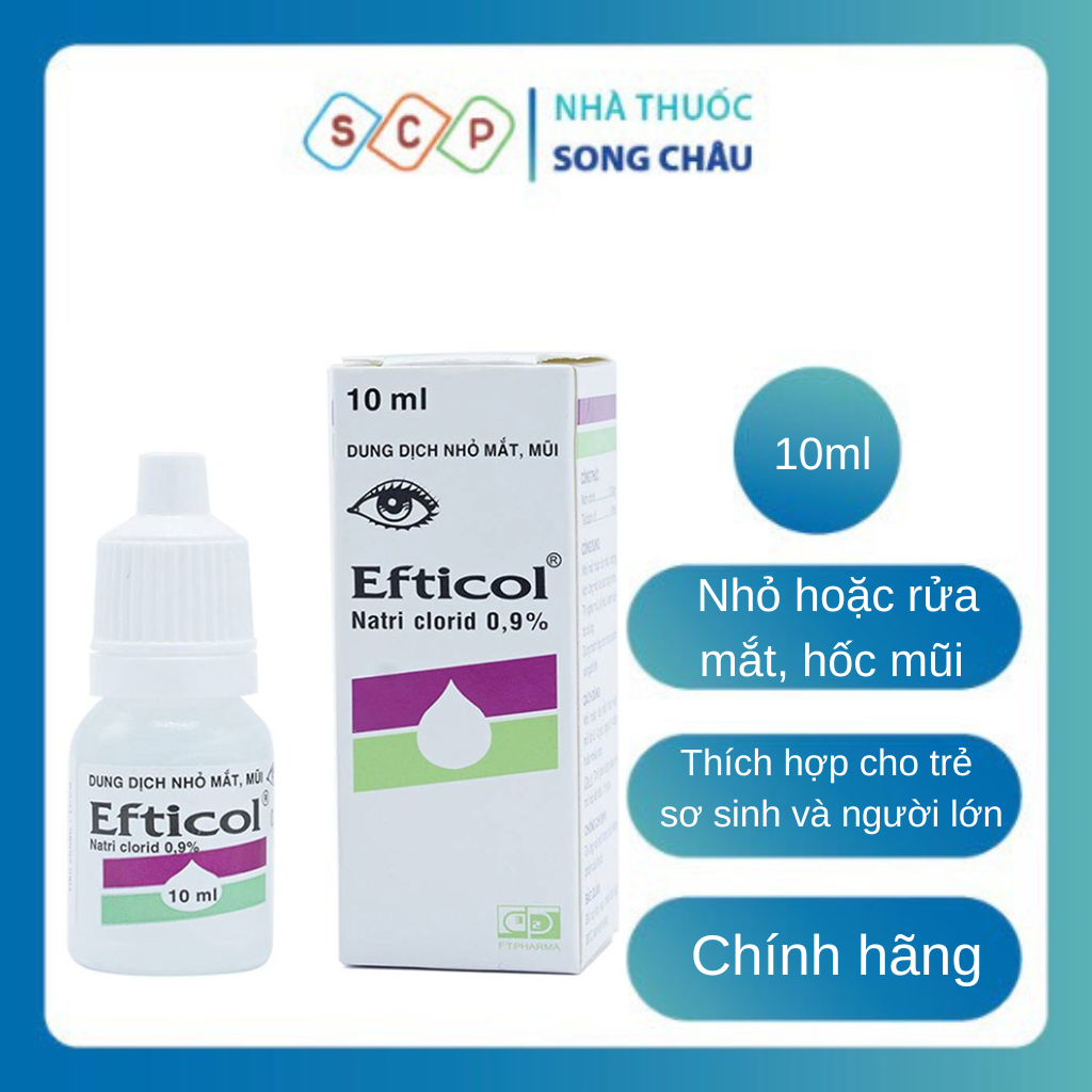 Nước Muối Sinh Lý Efticol 0,9% dùng để nhỏ mắt hoặc rửa mắt