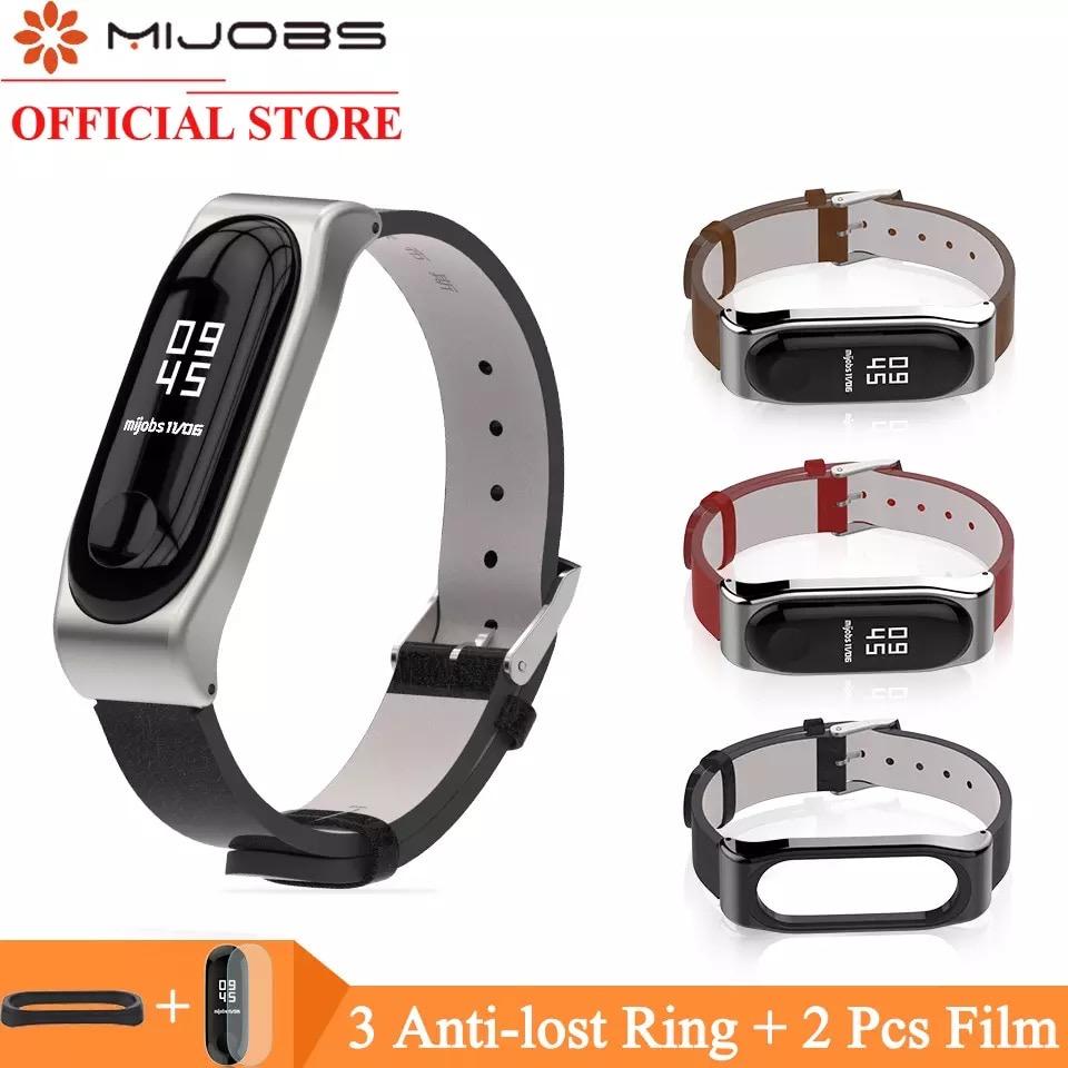 Dây đeo da thay thế cho vòng đeo tay xiaomi mi band 4 3 Mijobs kèm 2 dán màn hình