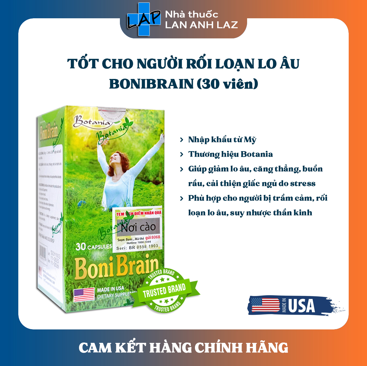 BONIBRAIN (Hàng nhập khẩu) - Dùng tốt cho người trầm cảm, rối loạn lo âu.