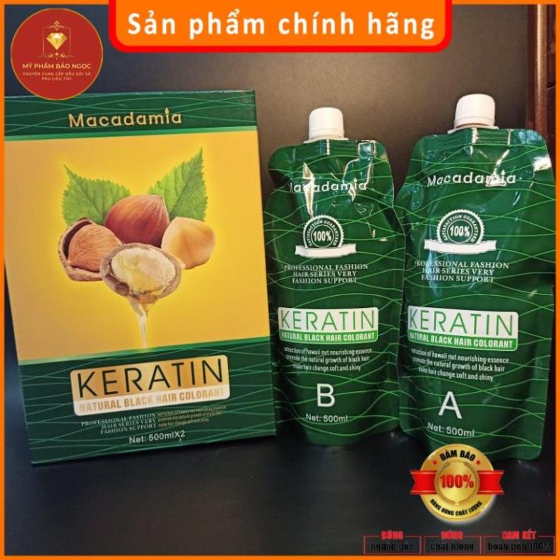 Nhuộm đen Keratin tinh chất từ trái Macadamia chuyên phủ tóc bạc 500ml x2 Chính hãng